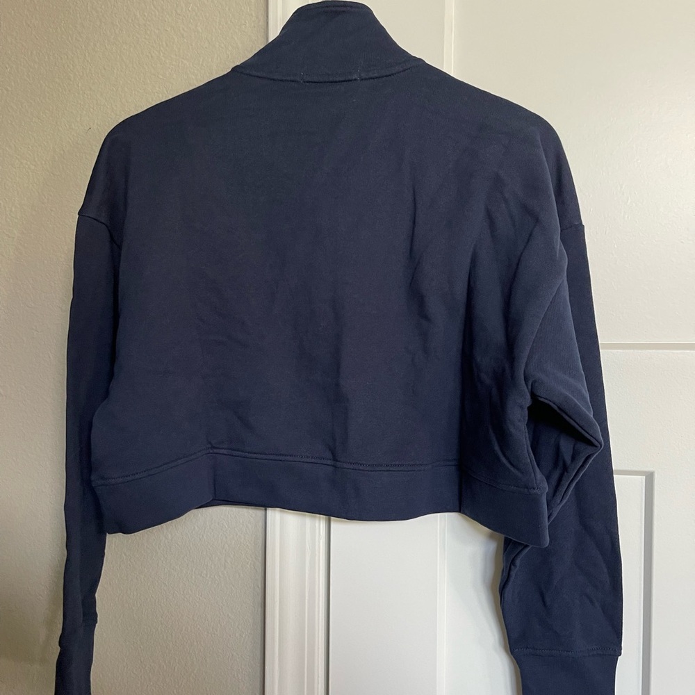 NEW Revolve WeWoreWhat Cropped Half Zip Sweatshirt Pullover Navy Blue S - Picture 3 of 5